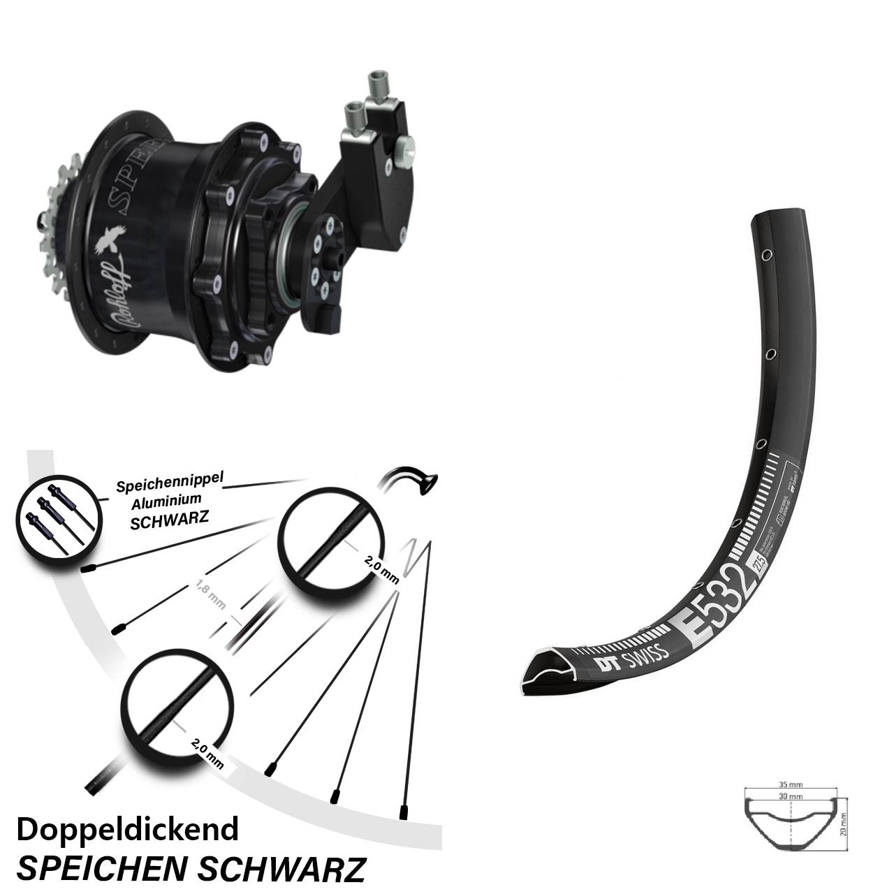 29 Zoll DT Swiss E 532 Rohloff Speedhub CC DB OEM Tandem