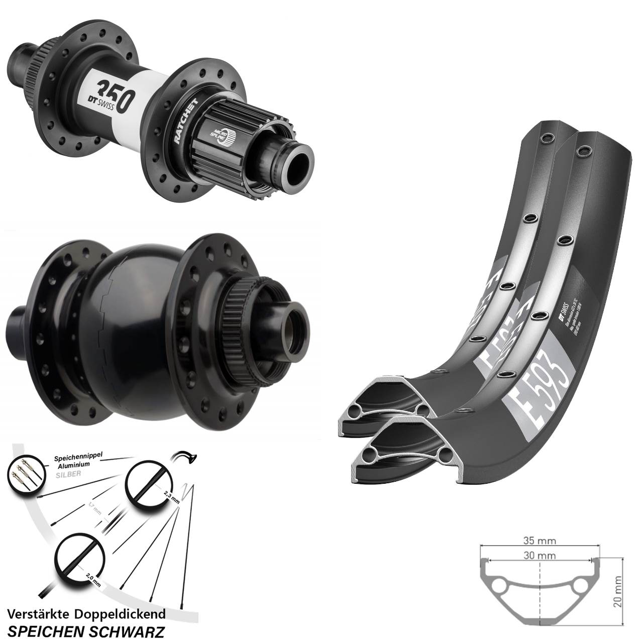 Laufradsatz Centerlock 29 Zoll DT Swiss E 593 350 SON 28 Micro Spline 15x110 12x148