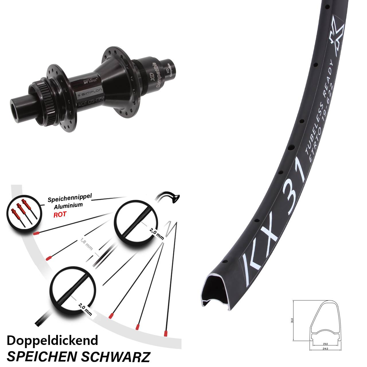 28 Zoll KX31 OS DT Swiss 370 Centerlock Hinterrad 12x142 XD