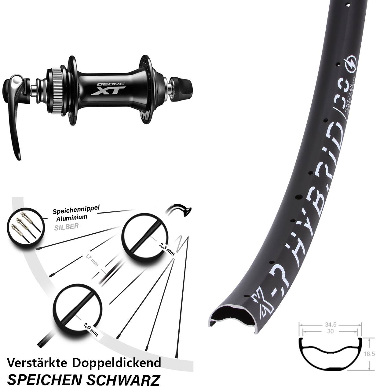 29 Zoll KX-R Hybrid 30 Shimano XT Disc Vorderrad QR