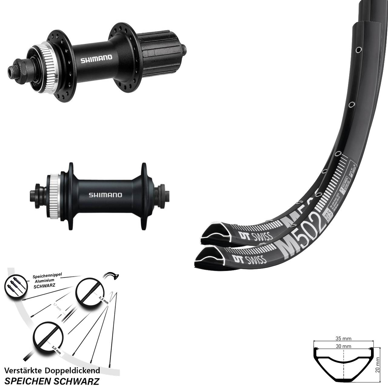 DT Swiss M502 Shimano HB-M4050 Alivio 27,5 Zoll Centerlock Laufradsatz QR 8-11 fach HG