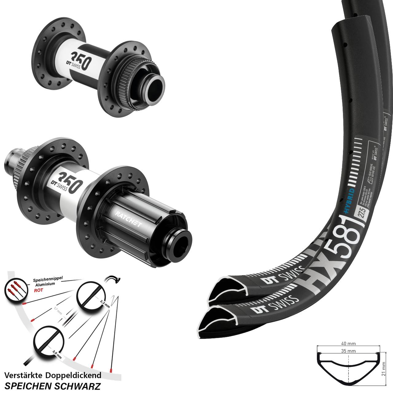 Centerlock Laufradsatz 27,5 Zoll DT Swiss HX 581 350 8-11 fach HG 15x100 12x142