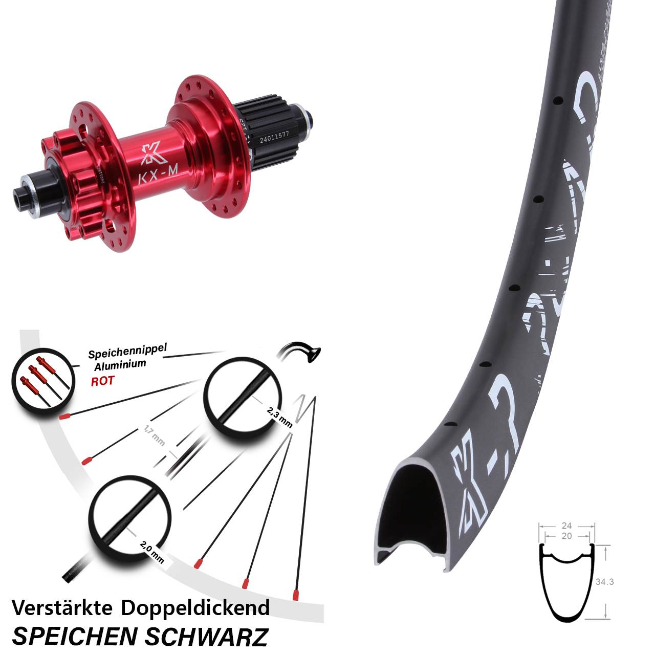 Disc Laufrad für Schnellspanner 28 Zoll KX-MR Road rot Shimano Micro Spline