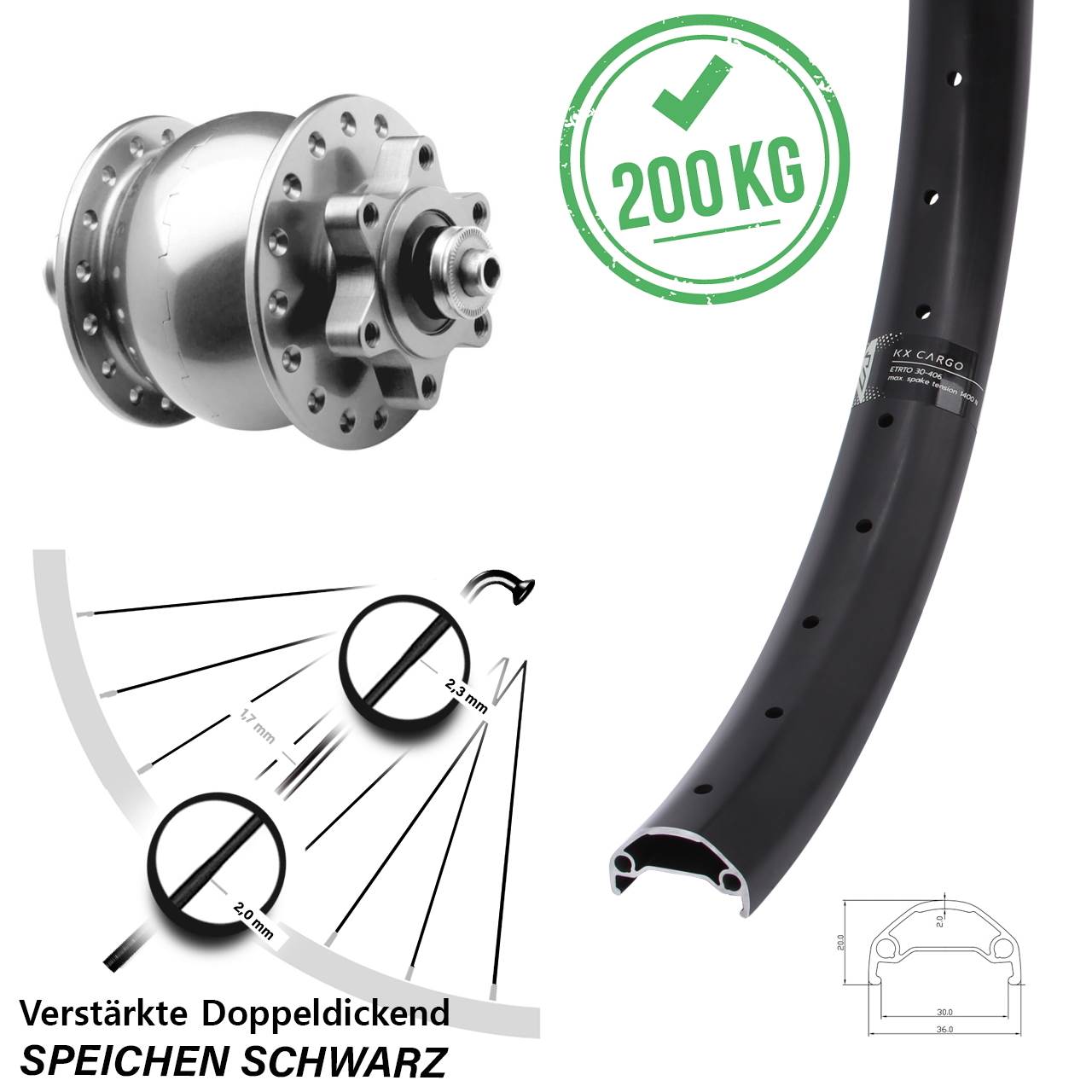 Disc 29 Zoll Laufrad mit Nabendynamo KX Cargo SON 28 silbern für Schnellspanner