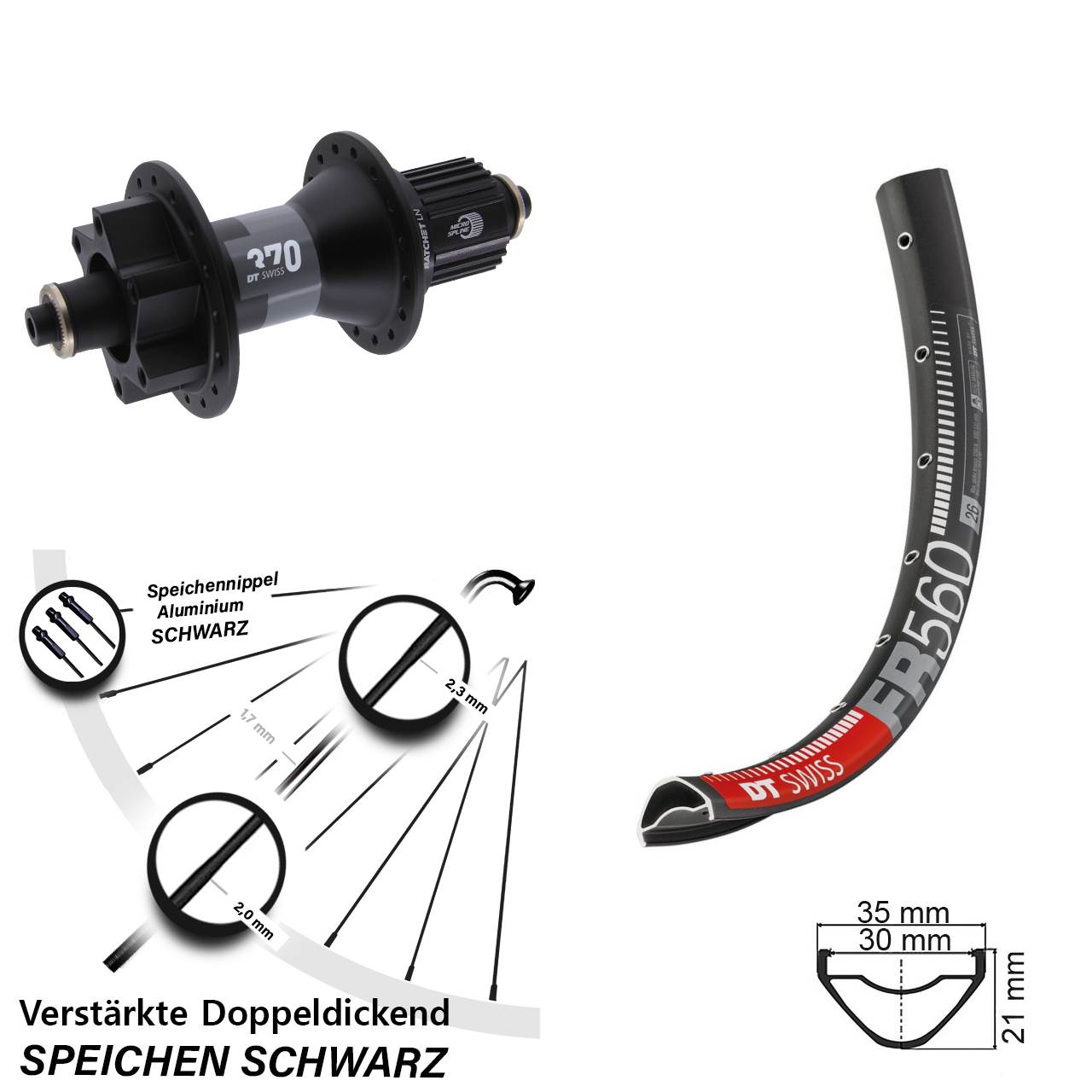 DT Swiss FR560-370 26 Zoll 6-Loch Hinterrad QR Micro Spline