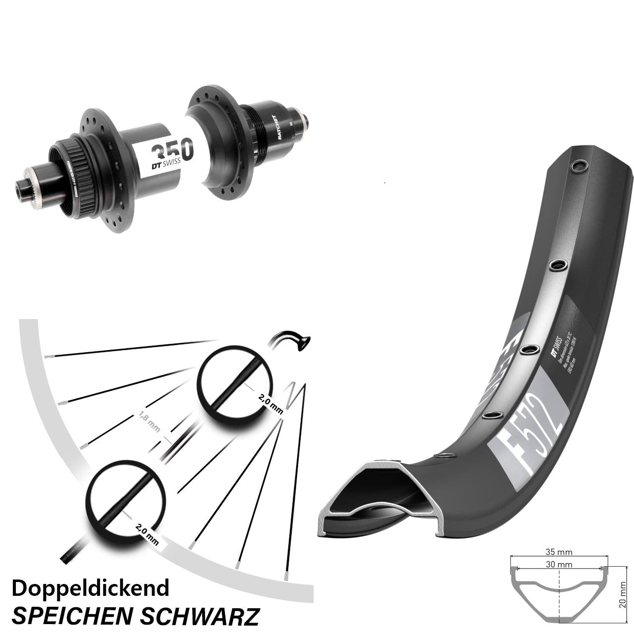 DT Swiss F 572-350 650B Centerlock Hinterrad für Schnellspanner Boost SRAM XD