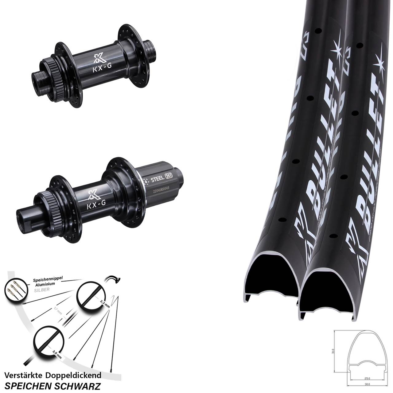 Centerlock Laufradsatz 28 Zoll KX-GS Bullet Heavy Duty 8-12 fach HG 15x100 12x142