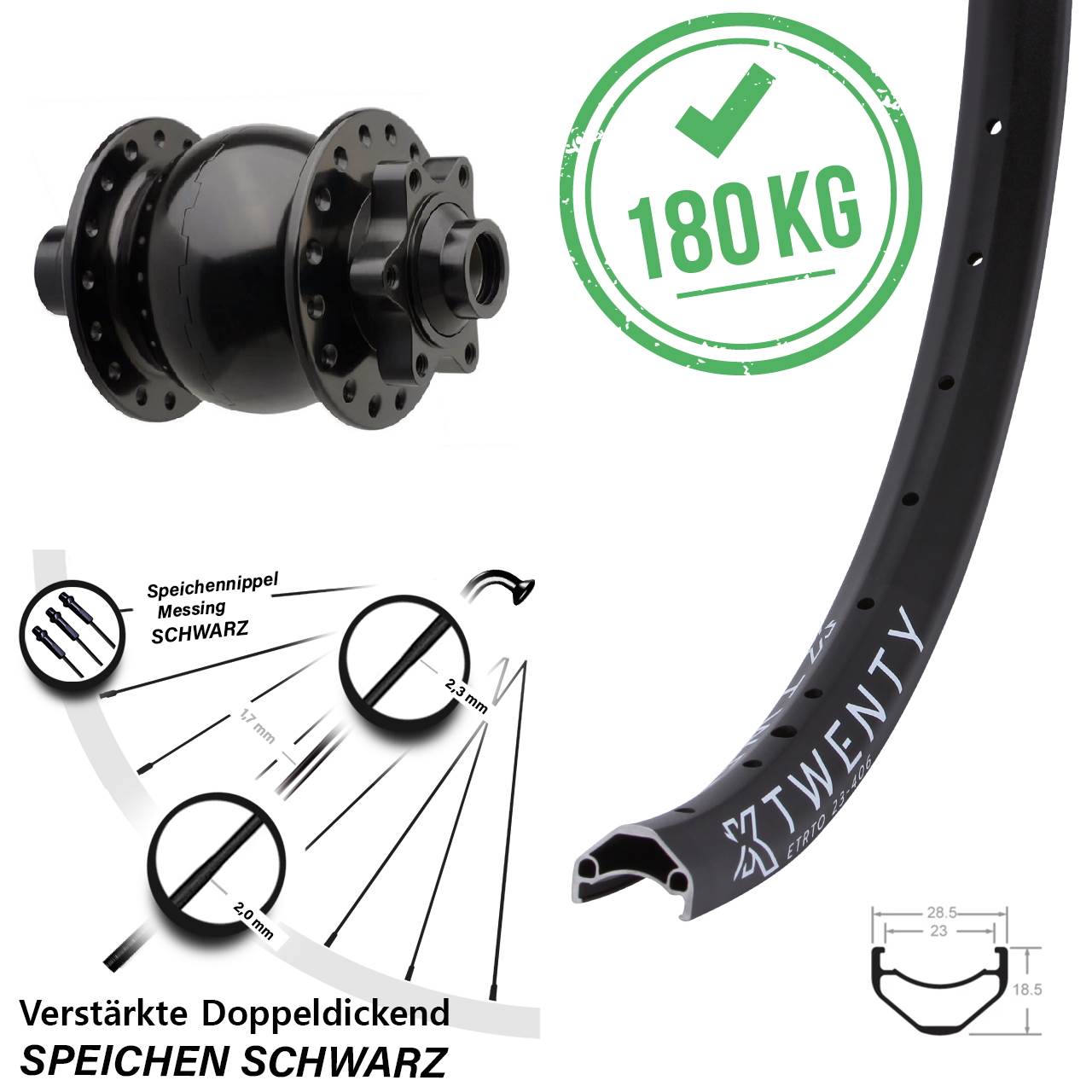 Boost Disc Dynamo-Vorderrad 15x110 20 Zoll KX Twenty SON 28