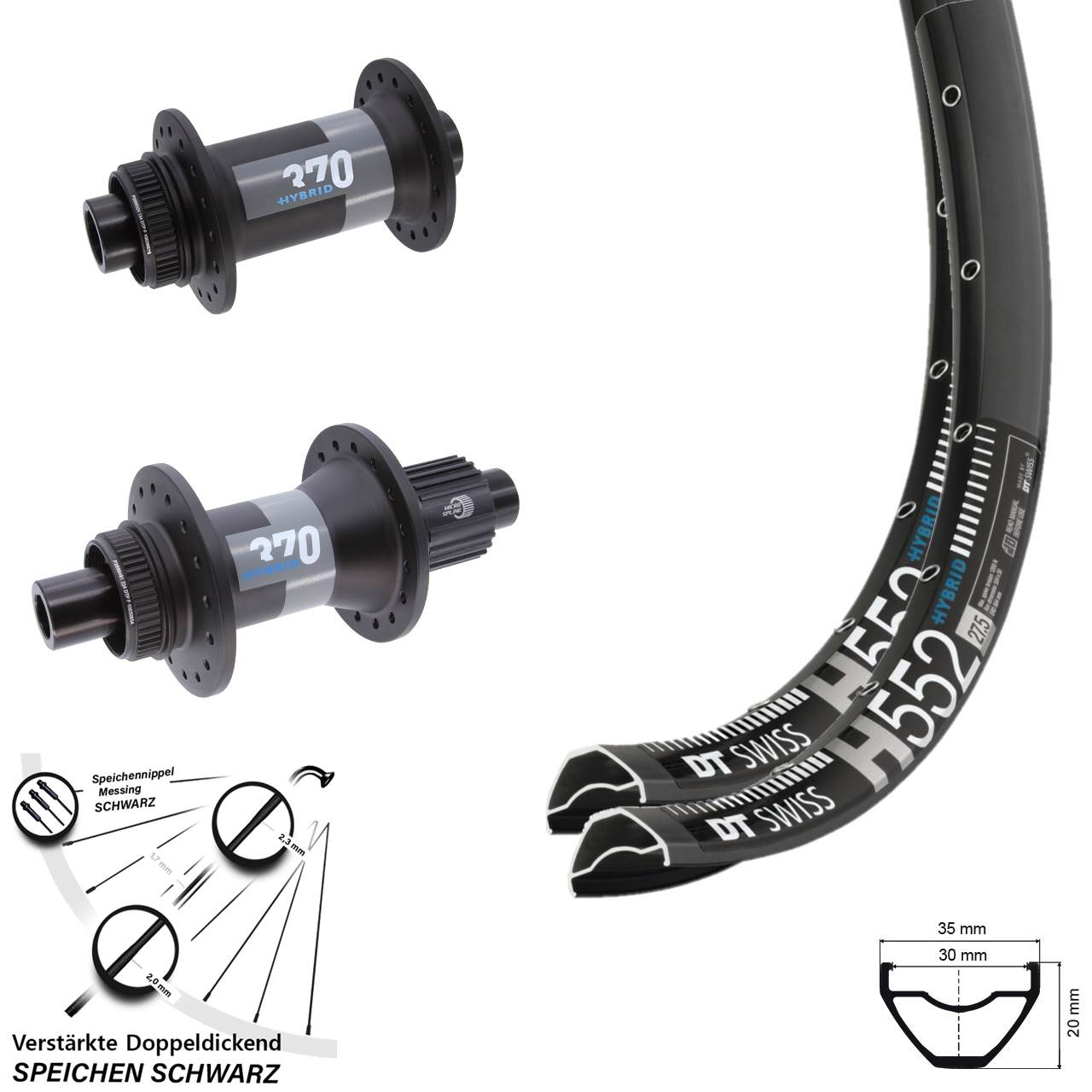 Disc Laufradsatz 29 Zoll DT Swiss H552 370 Hybrid Micro Spline Boost