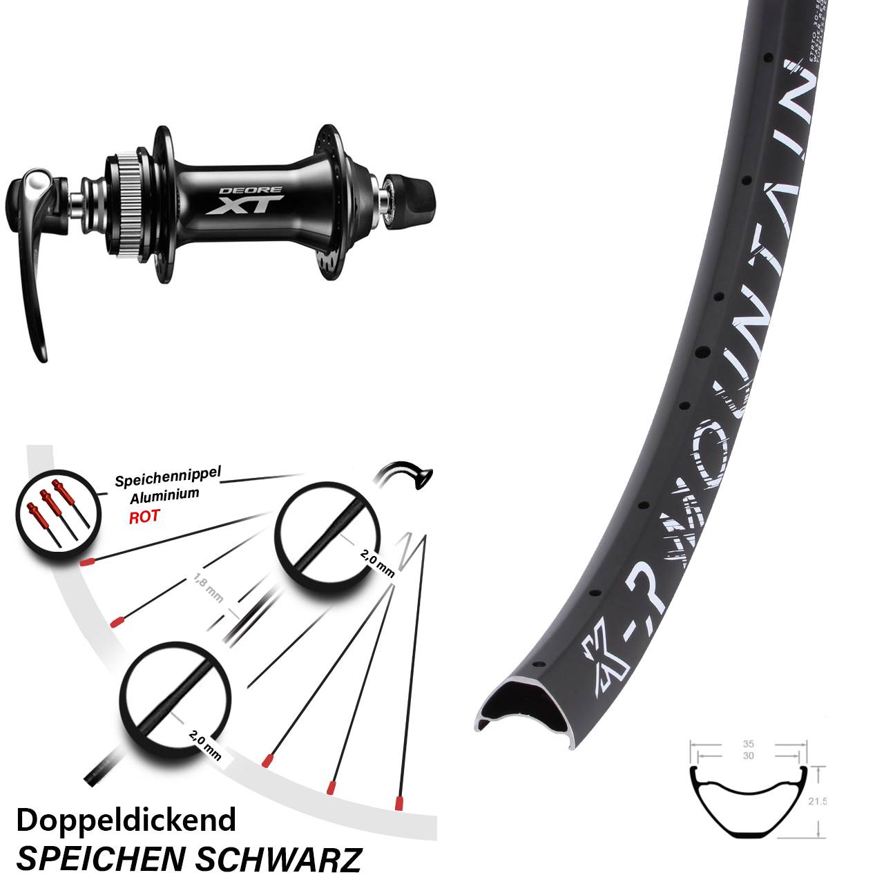 Disc Vorderrad 27,5 Zoll KX-R Mountain Shimano XT QR