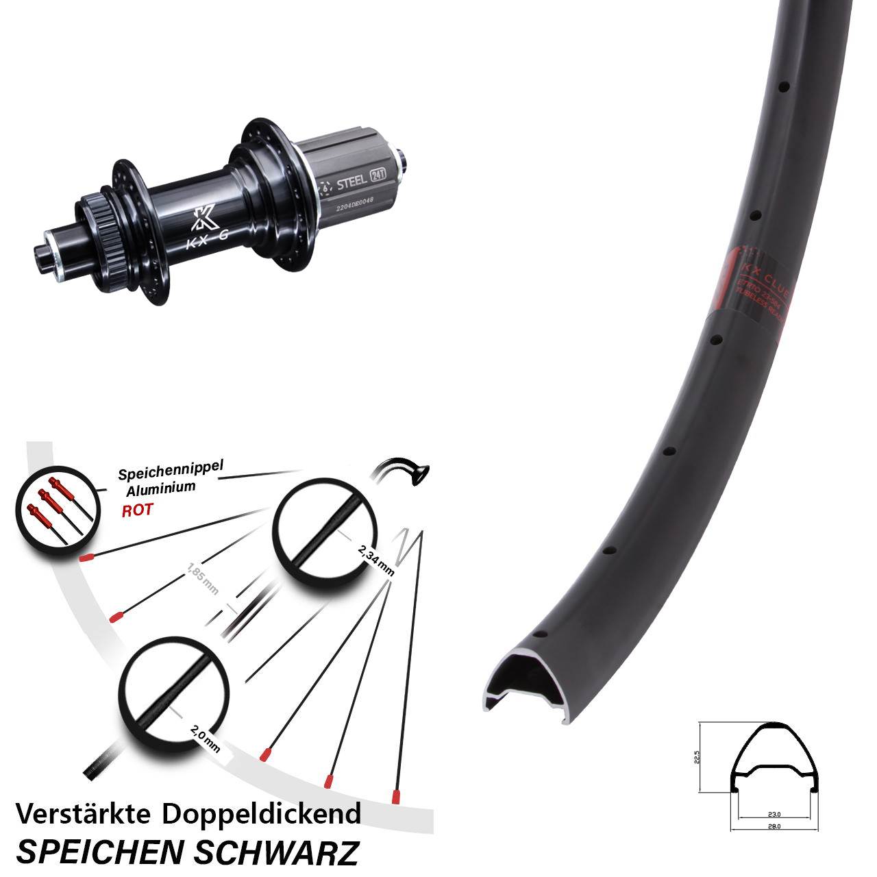 Disc Hinterrad 28 Zoll KX Clue verstärkt Centerlock 8-12 fach QR