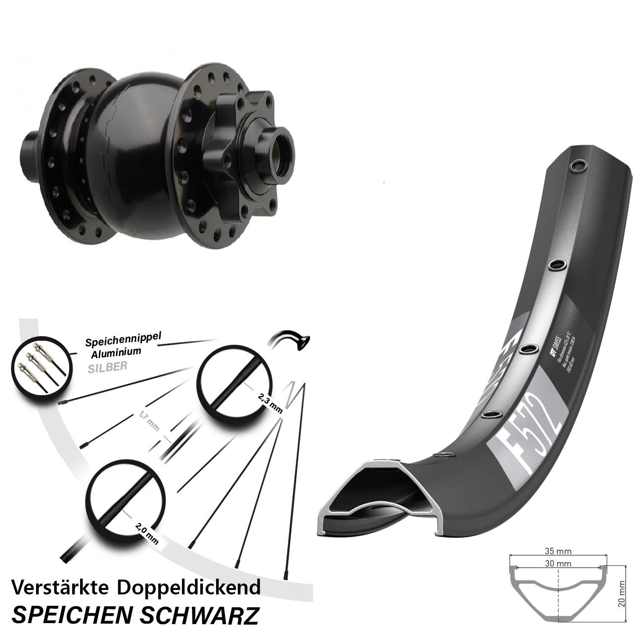 Disc Laufrad mit Nabendynamo 27,5 Zoll DT Swiss F 572 SON 28 15x110 Boost