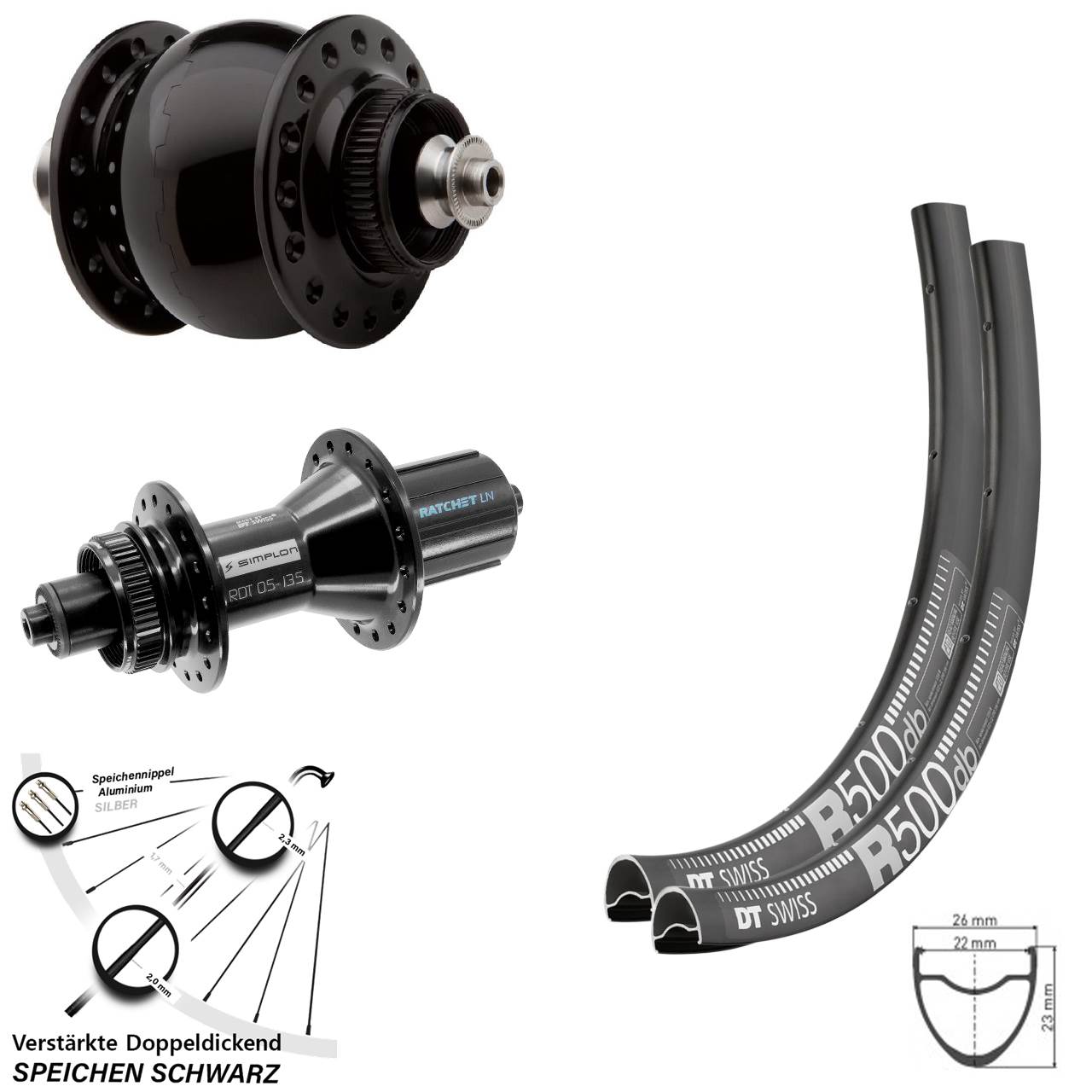 29 Zoll DT Swiss R500 370 Hybrid HG SON 28 Centerlock Laufradsatz 5x100/135