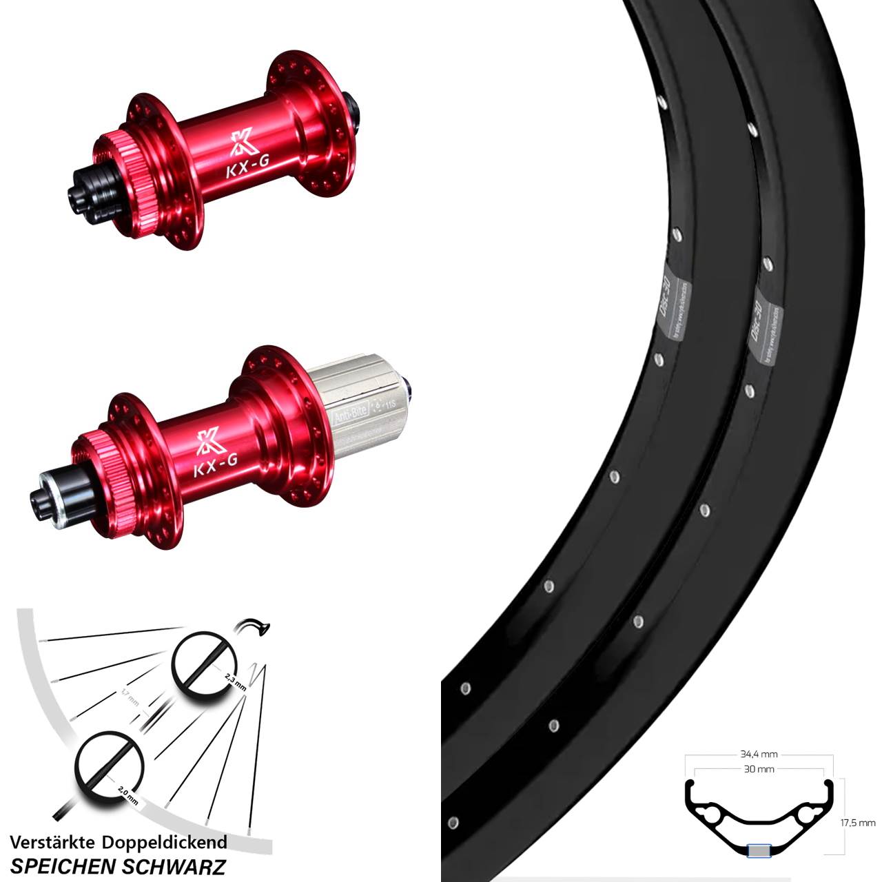 Laufradsatz QR 29 Zoll Ryde Disc 30 KX-G rot 8-12 fach