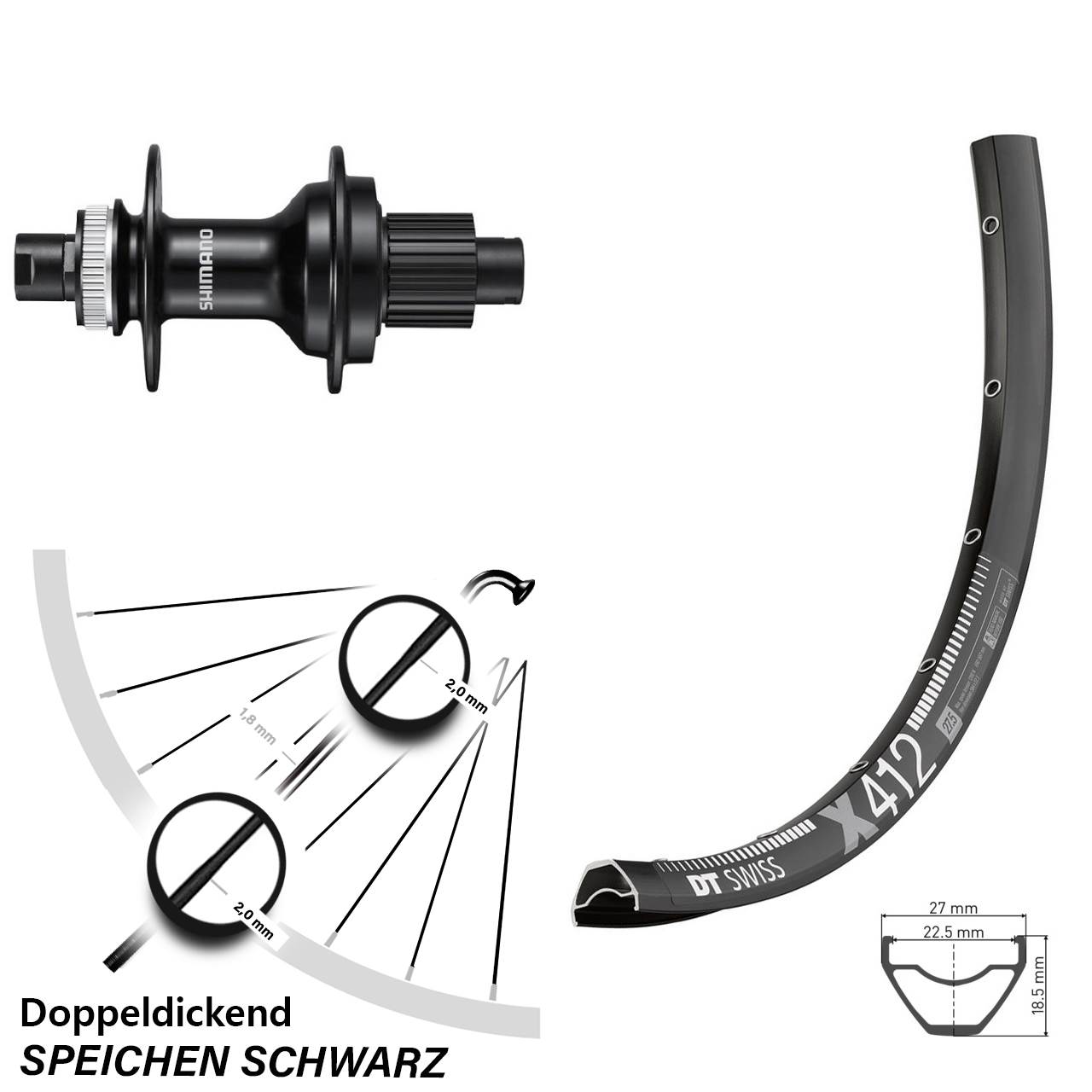 28 Zoll DT Swiss X 412 Shimano FH-MT510 Centerlock Hinterrad 12x142 Micro Spline