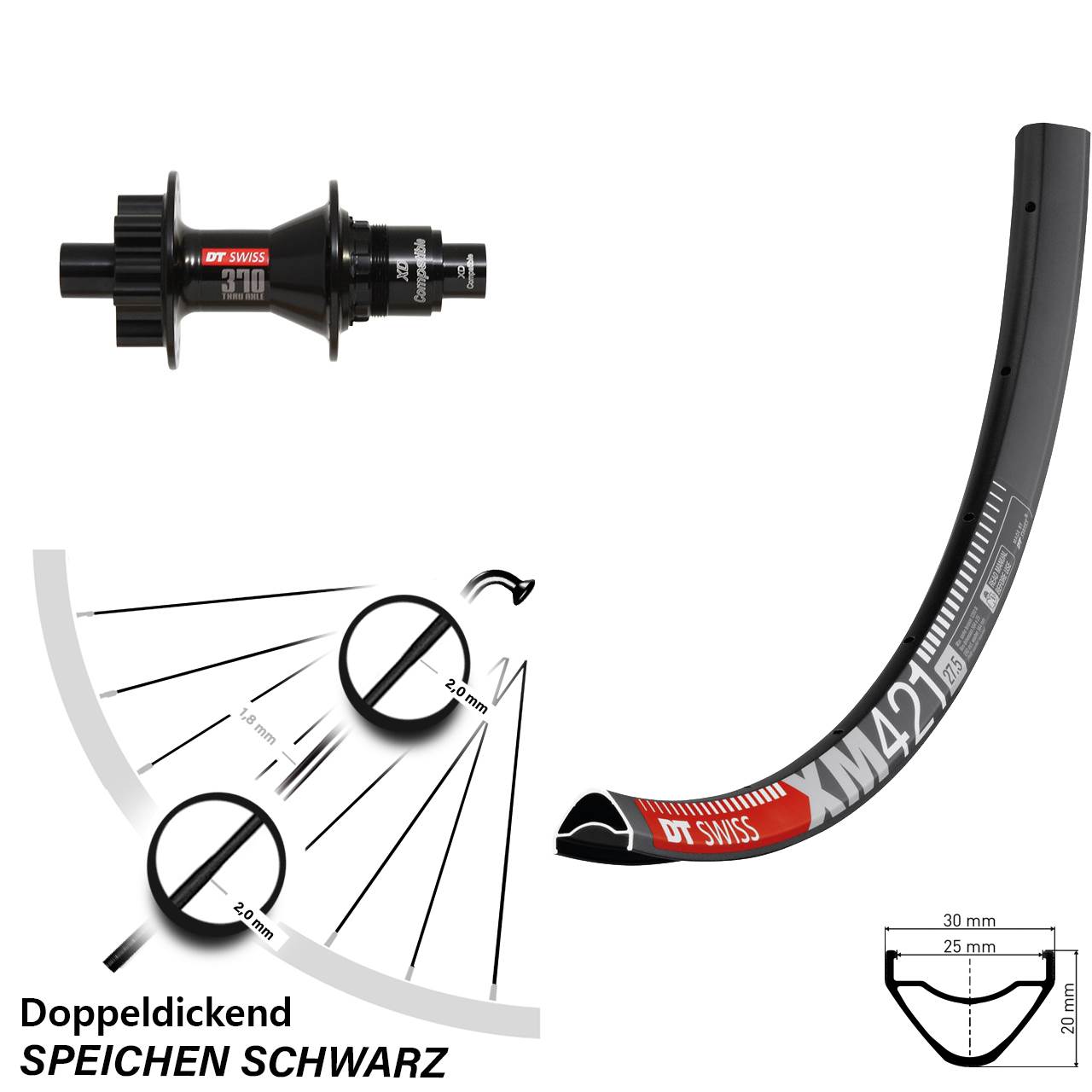 Hinterrad 27,5 Zoll XM 421 DT Swiss 370 Disc 6-Loch Sram XD 12x142