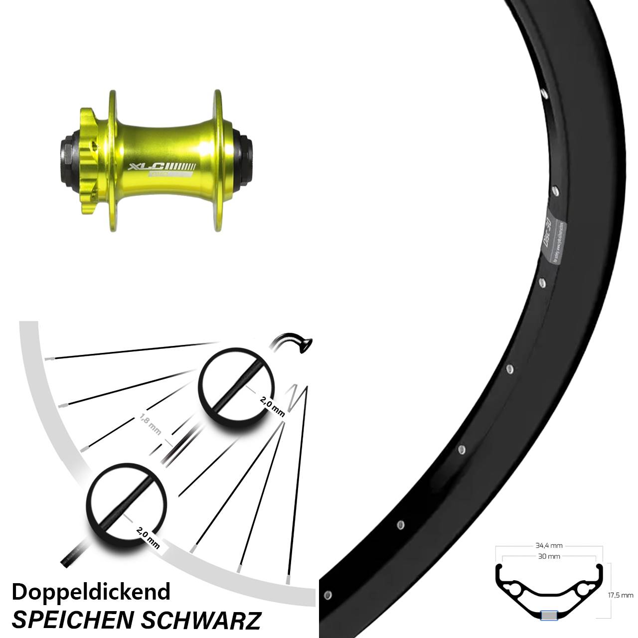 Ryde Disc 30 27,5 Zoll Vorderrad XLC grün 15x100