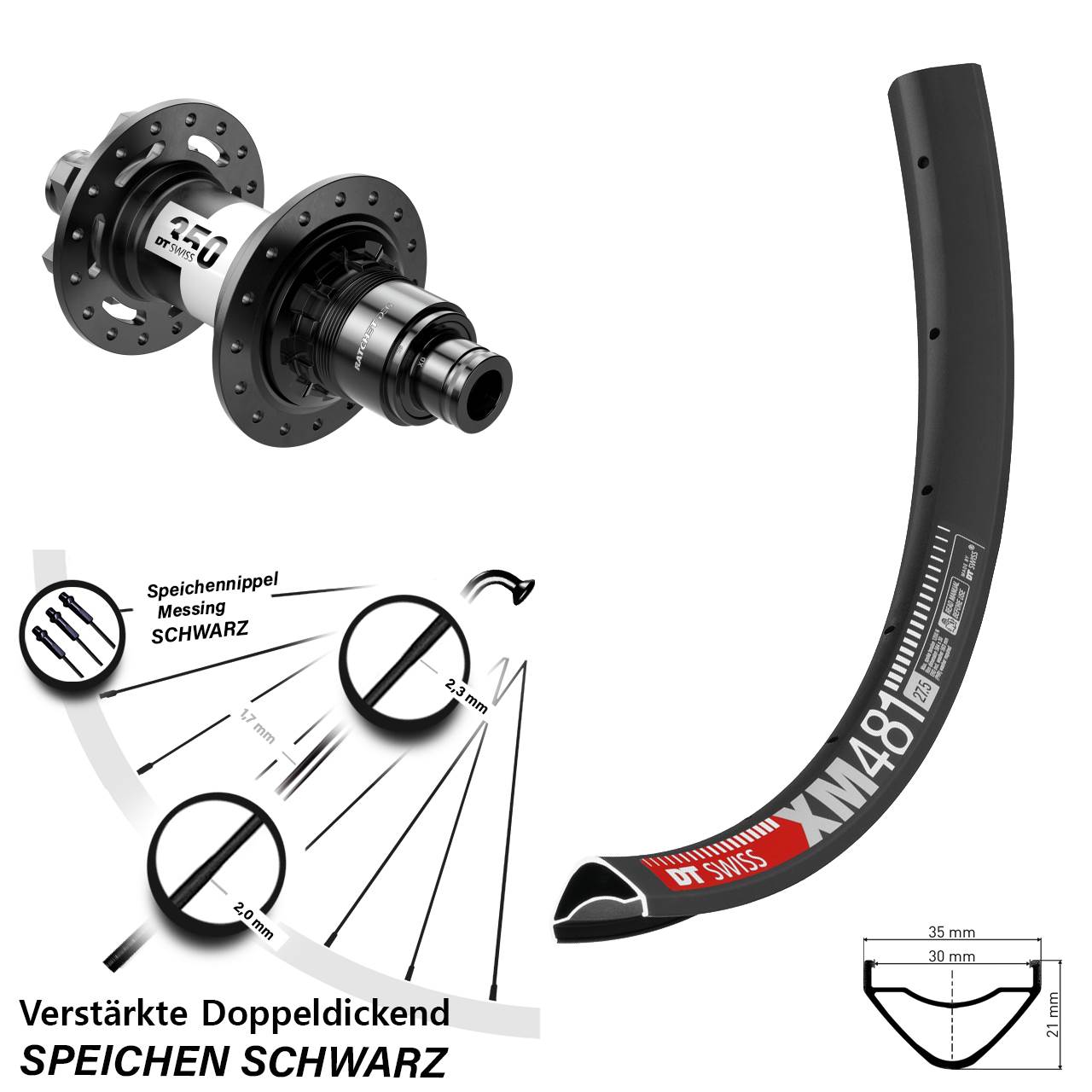 Hinterrad 6-Loch 12x148 27,5 Zoll DT Swiss XM 481-350 DEG 72 SRAM XD