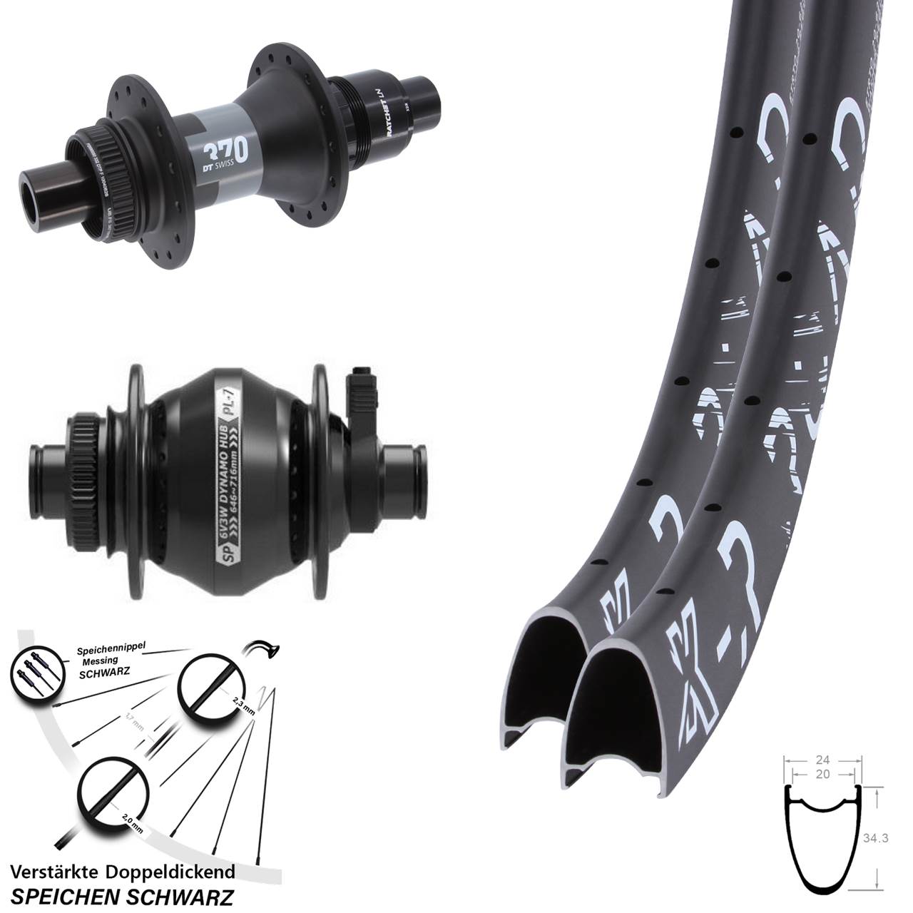 Disc Laufradsatz 28/29 Zoll KX-R Road DT Swiss 370 SP PL-7 SRAM XDR 12x100/142