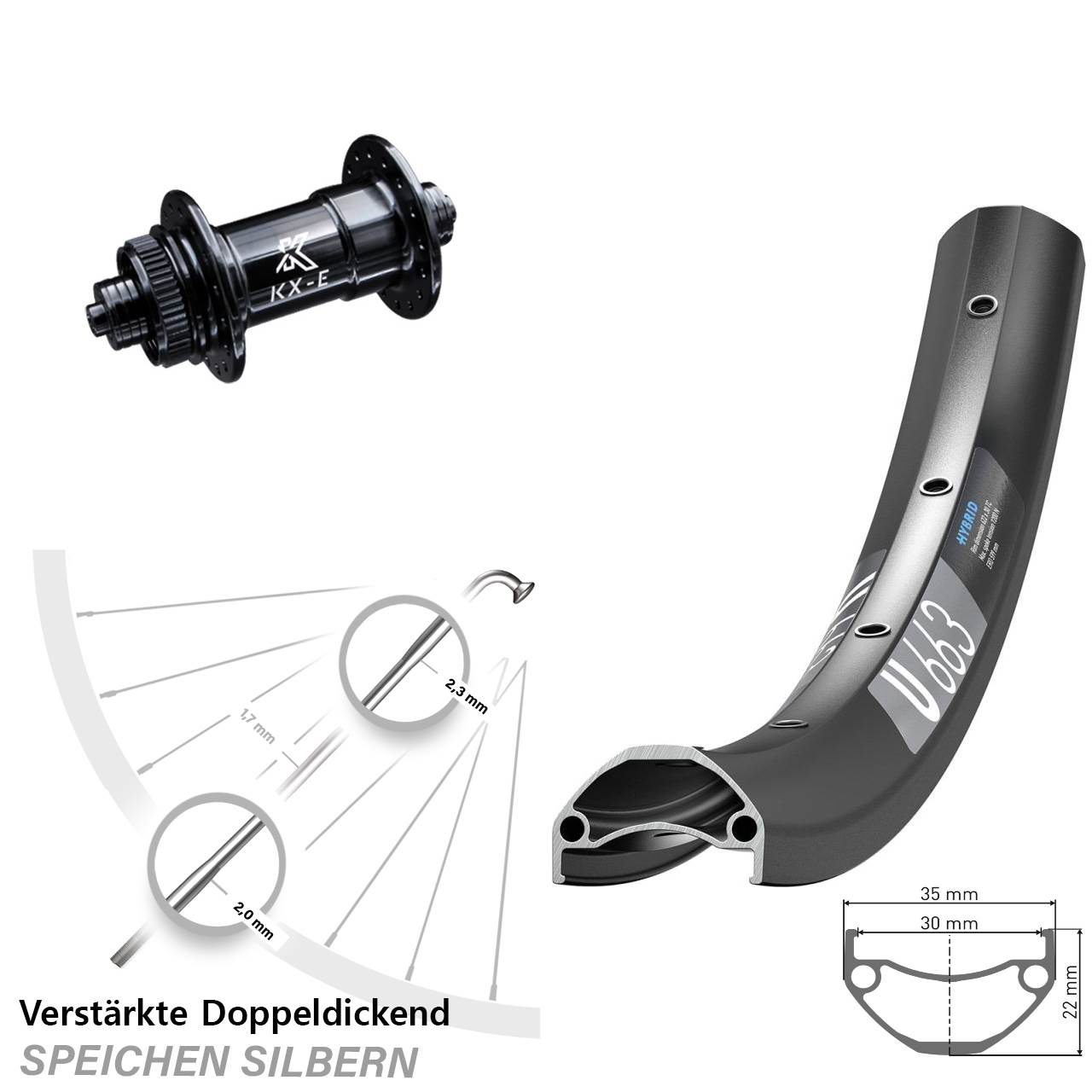 DT Swiss U663 KX-E 4-fach gelagert 20 Zoll Disc Vorderrad für Schnellspanner
