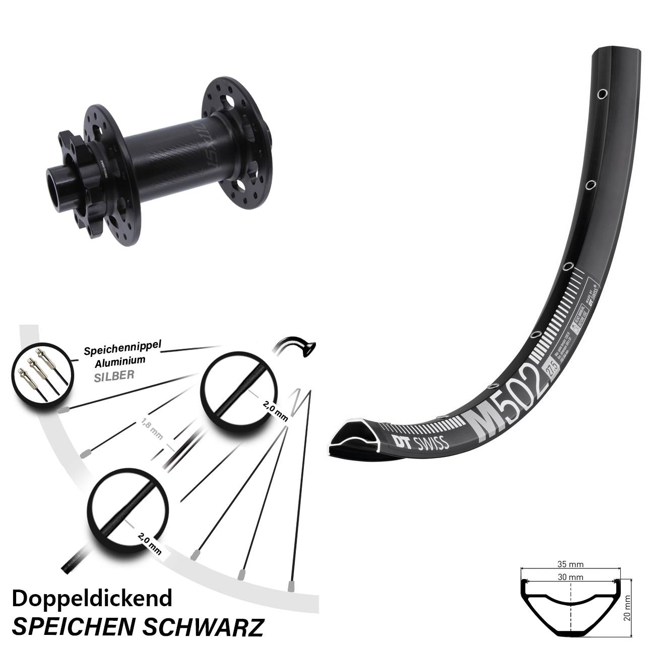 Disc Laufrad 29 Zoll DT Swiss M502 Bear Pawls 15x110 Boost