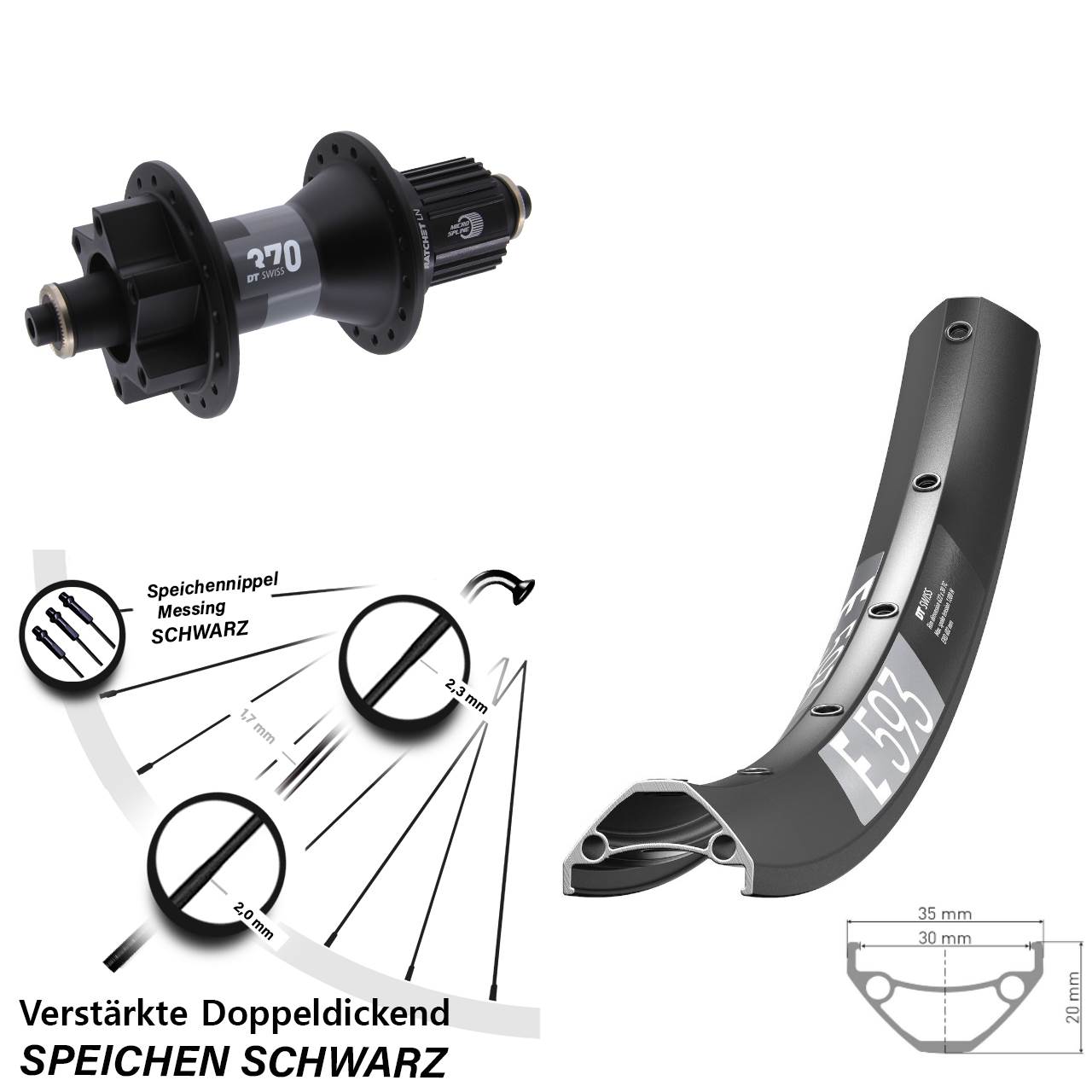 27,5 Zoll DT Swiss E593-370 Disc Laufrad QR Shimano Micro Spline
