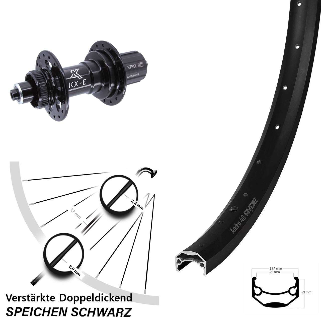 Boost Disc Hinterrad QR 27,5 Zoll Ryde Andra 40 KX-E Heavy Duty 8-12 fach