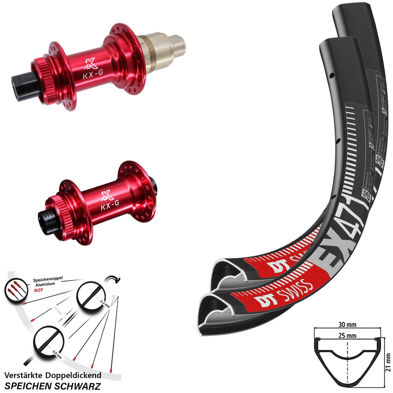 Disc Laufradsatz 27,5 Zoll DT Swiss EX 471 KX-G rot SRAM XDR 15x100 12x142