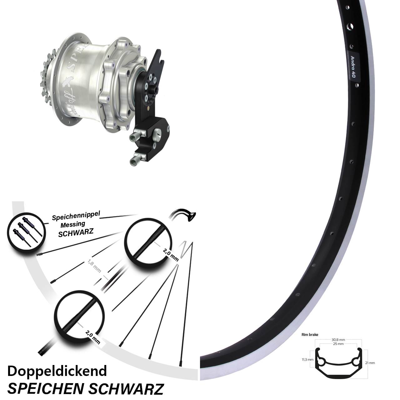 Ryde Andra 40 Hinterrad 28 Zoll mit Rohloff Speedhub CC OEM2 DB Nabenschaltung
