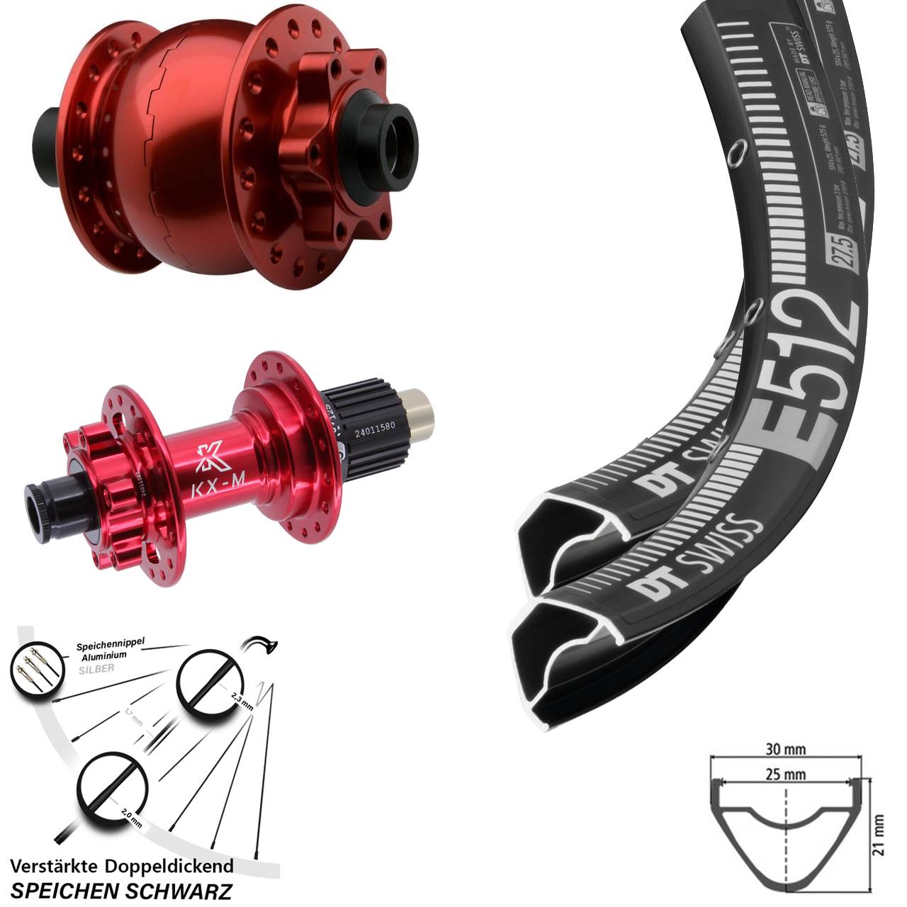 DT Swiss E 512 KX-M rot SON 28 29 Zoll Disc Laufradsatz 15x100 12x142 Shimano Micro Spline
