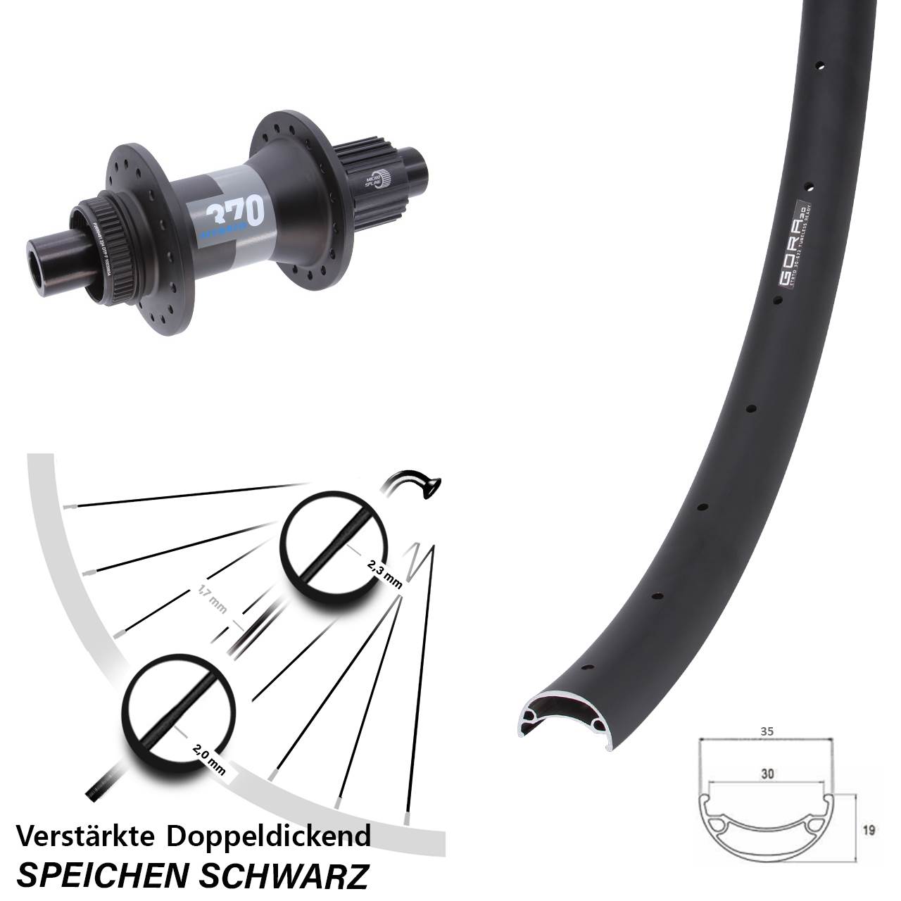 26 Zoll Gora 30 DT Swiss 370 Hybrid Disc Laufrad 12x148 Shimano Micro Spline