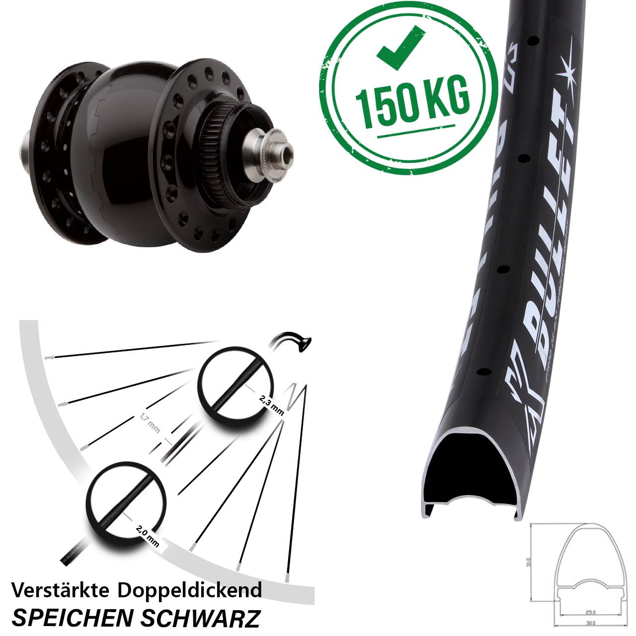 Disc Nabendynamovorderrad 28-29 Zoll KX Bullet SON 28 für Schnellspanner
