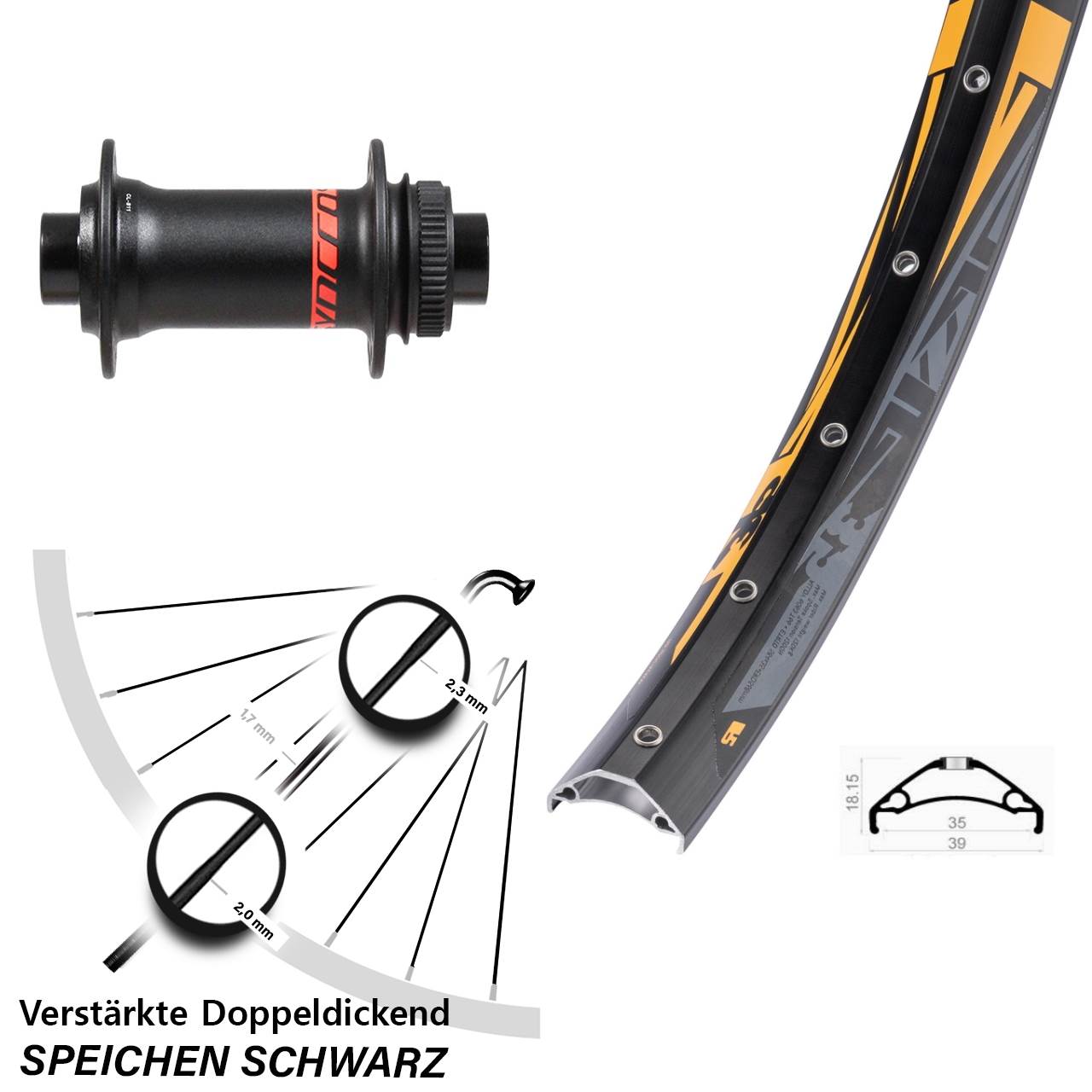 Boost Vorderrad Centerlock 15x110 27,5 Zoll Rodi TRYP 35 Formula
