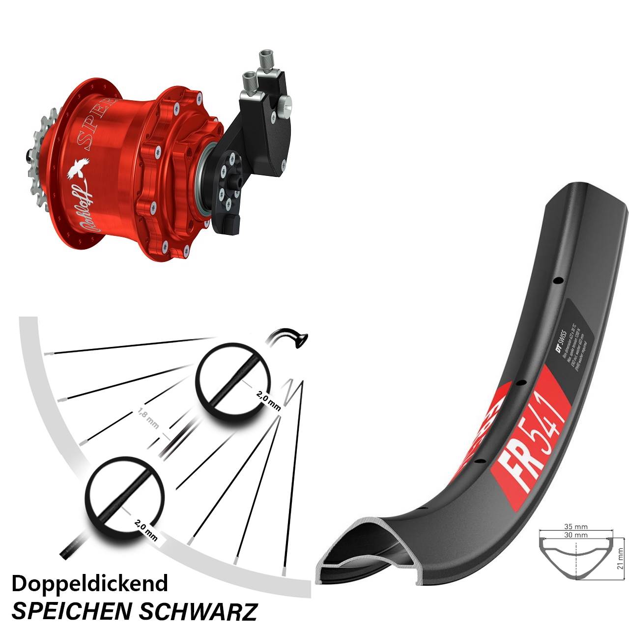 Disc Laufrad 29 Zoll DT Swiss FR541 Rohloff Speedhub 500/14 CC DB OEM rot