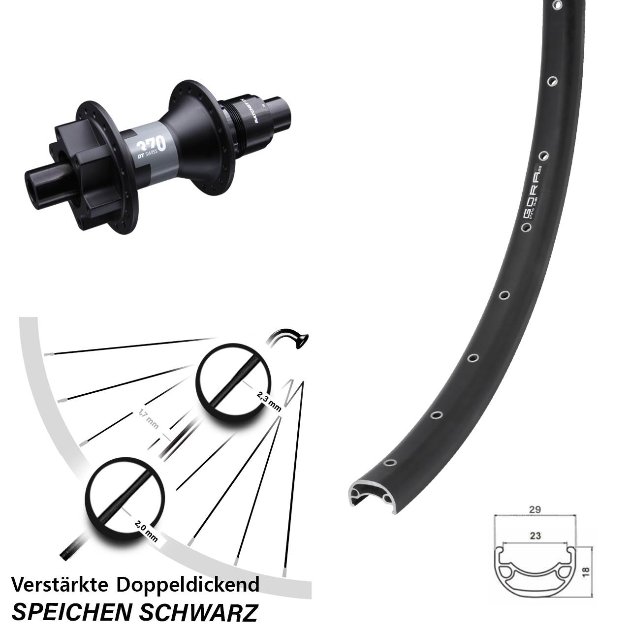Gora 23 DT Swiss 370 26 Zoll 6-Loch Hinterrad 12x142 SRAM XD