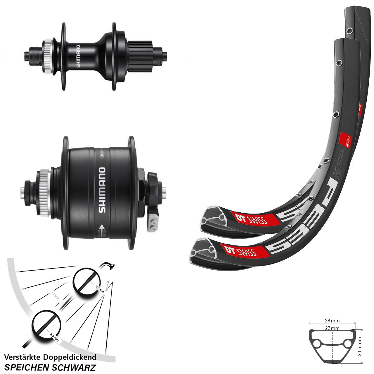 27,5 Zoll DT Swiss 533 D Shimano DH-3D37 Shimano FH-MT500 Disc Laufradsatz für Schnellspanner Micro Spline