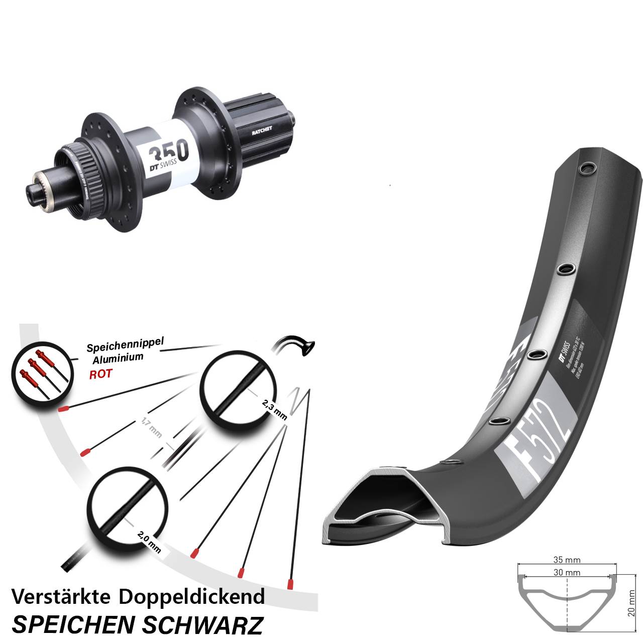 29 Zoll DT Swiss F 572 DT Swiss 350 Ratchet 36 Centerlock Hinterrad QR 8-11 fach HG