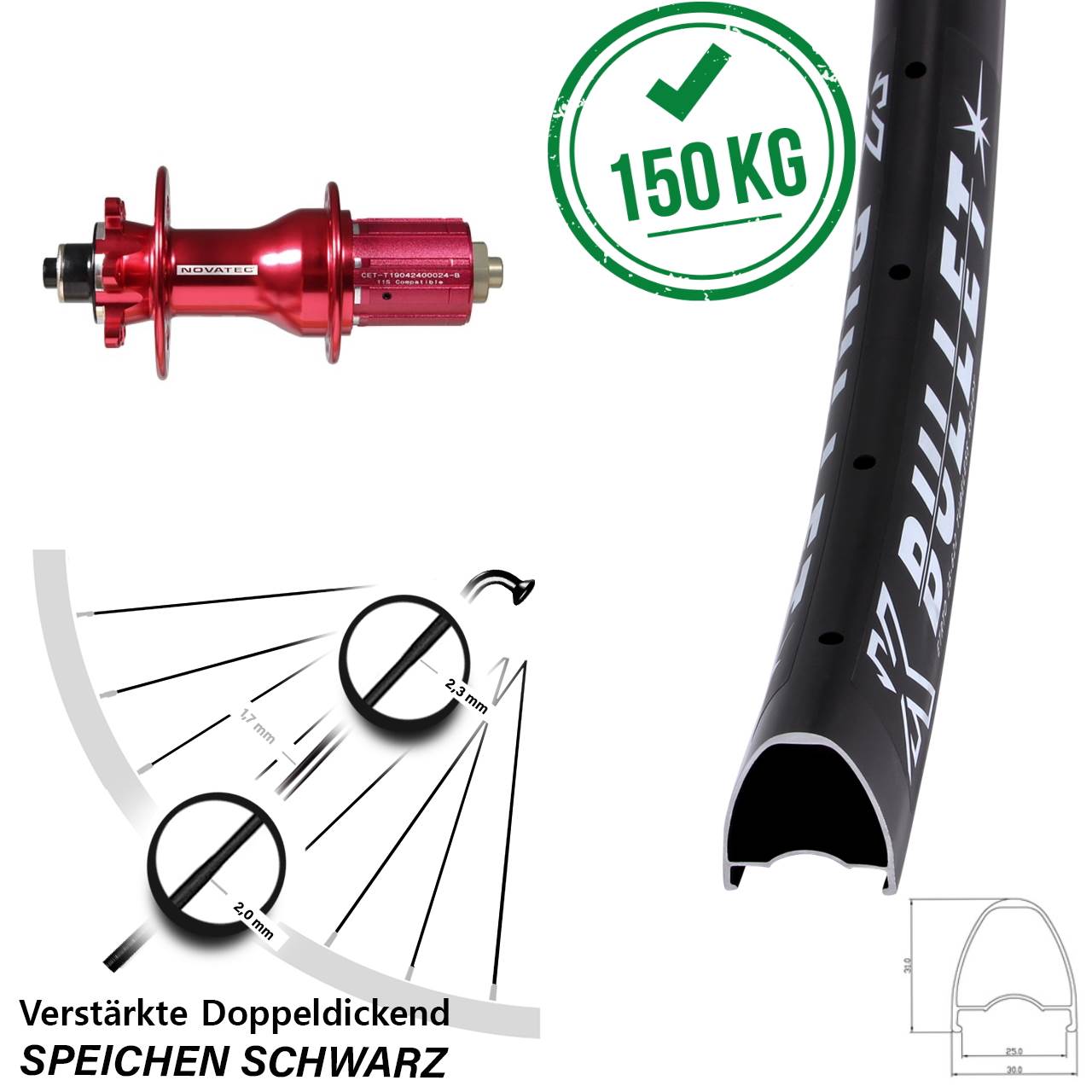 KX Bullet Novatec D792SB 29 Zoll Hinterrad 6-Loch QR 8-12 fach