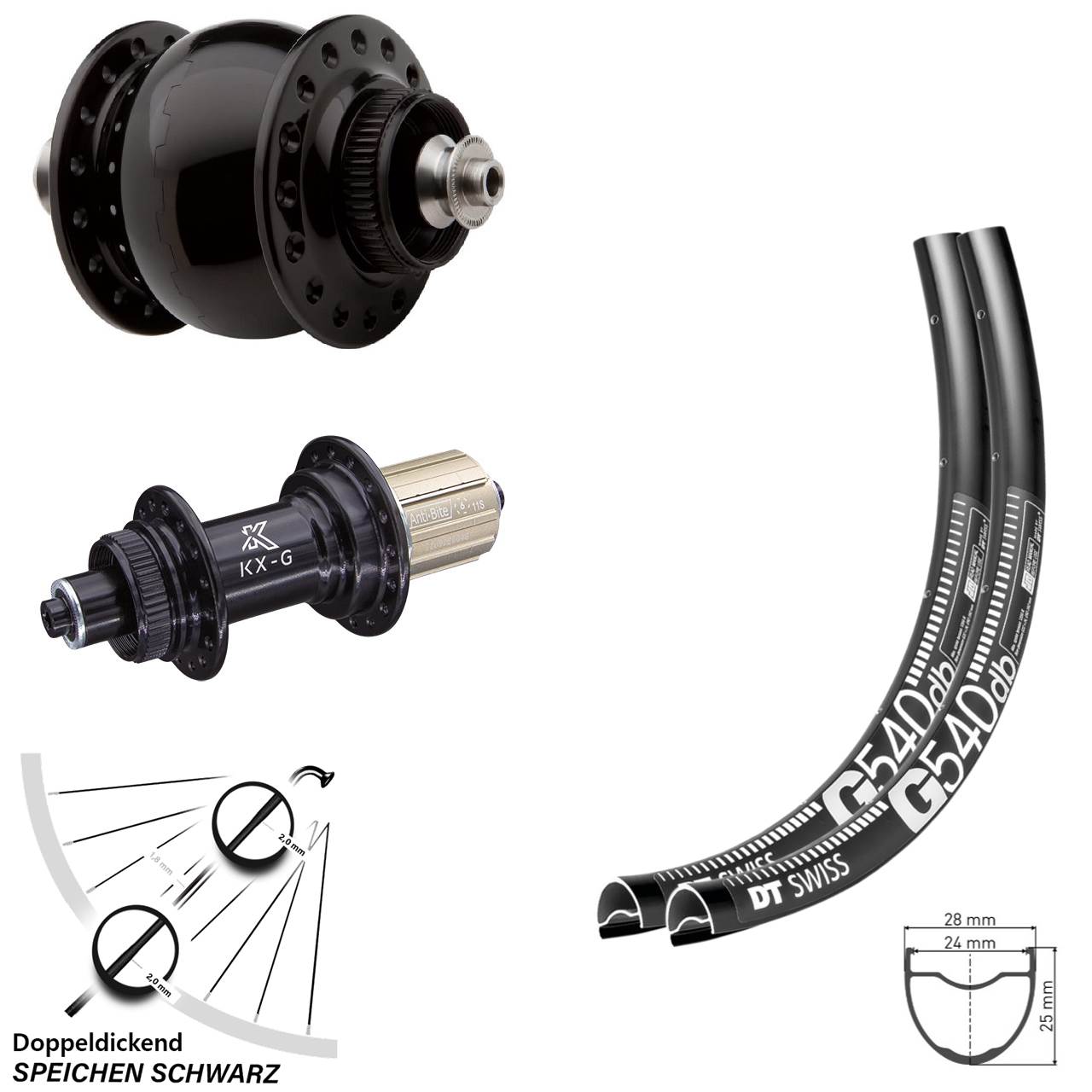 Gravel Laufradsatz Dynamo SON 28 Centerlock KX-G Nabe 100x135 mm Schnellspanner 11-fach