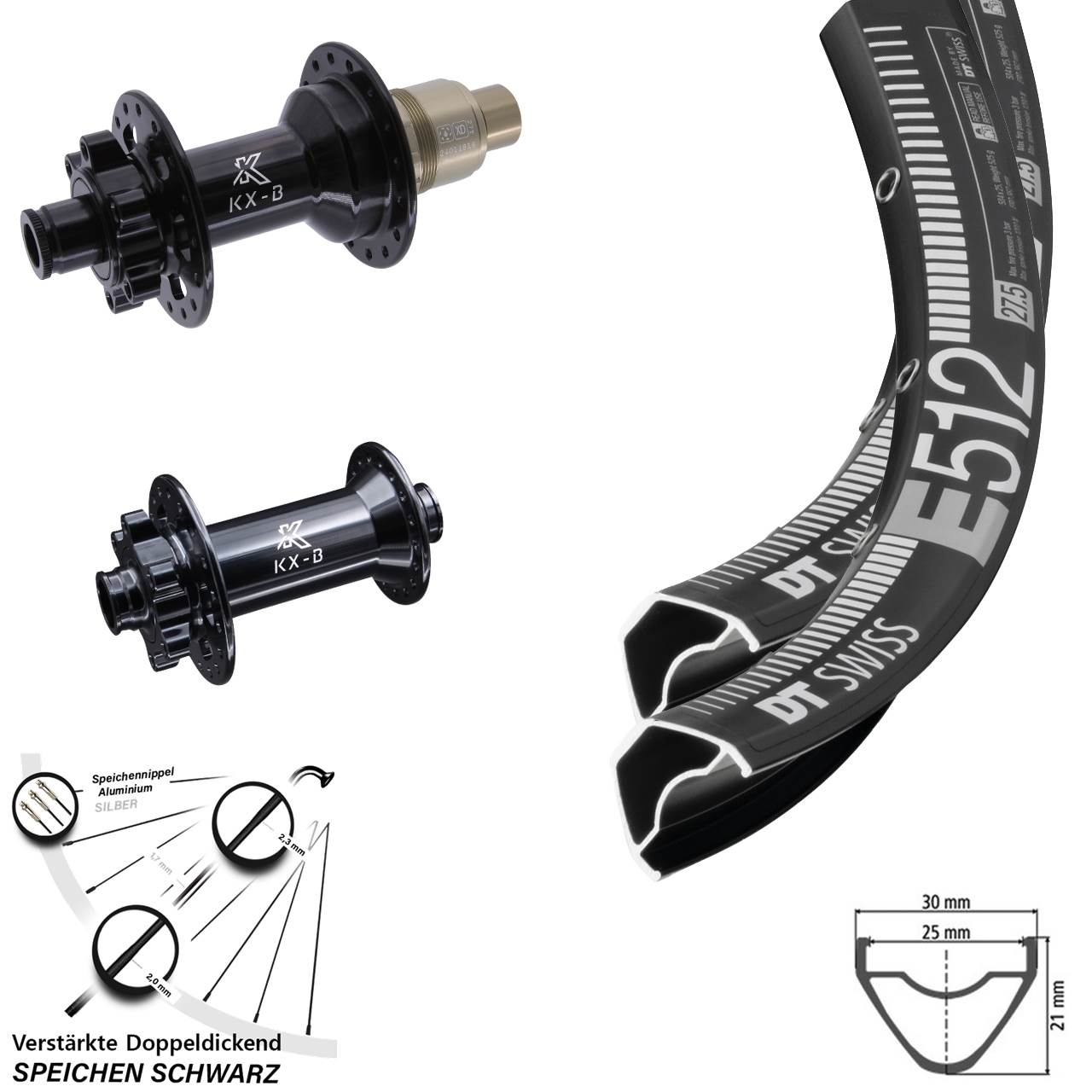 Laufradsatz 6-Loch 15x110 12x148 29 Zoll DT Swiss E 512 KX-B SRAM XD