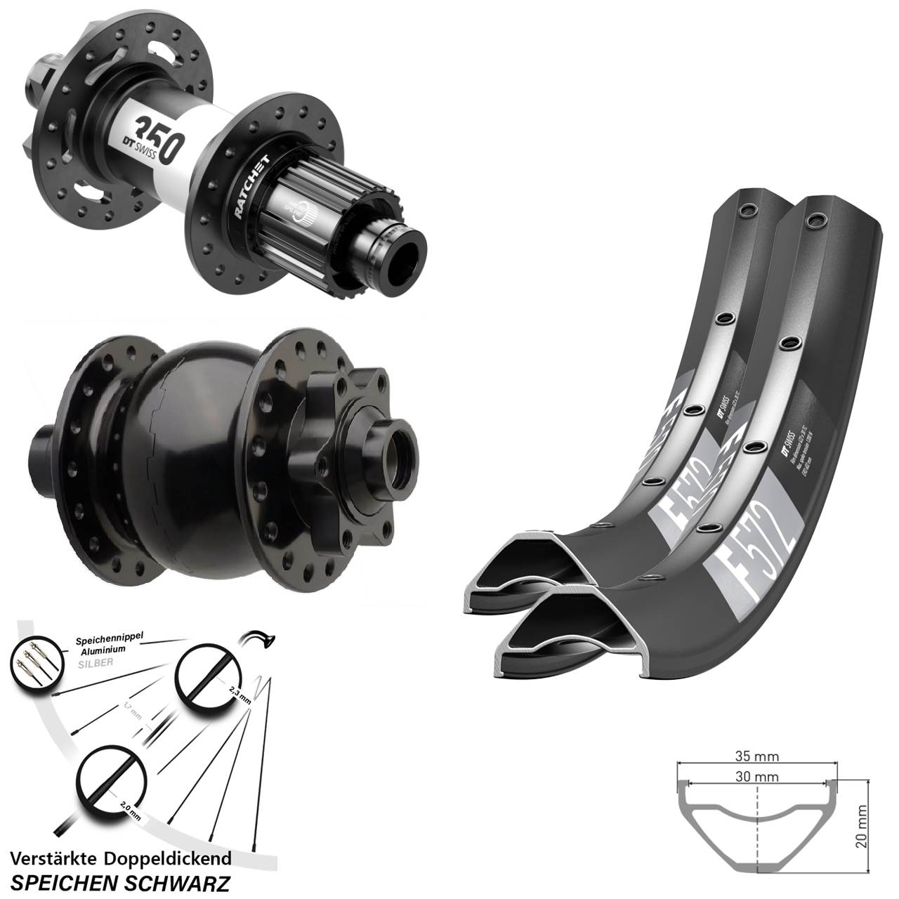 27,5 Zoll DT Swiss F572-350 SON 28 6-Loch Laufradsatz 15x110 12x148 Shimano Micro Spline