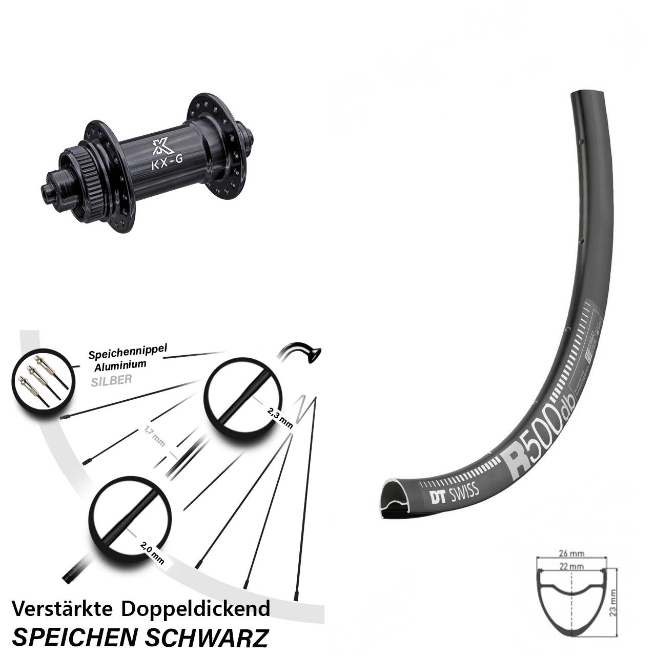 Vorderrad Centerlock 28 Zoll DT Swiss R500 KX-G für Schnellspanner
