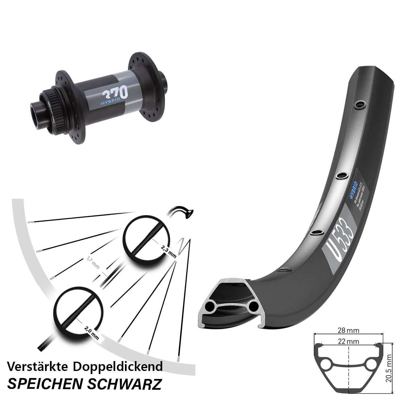 Boost Centerlock Vorderrad 15x110 27,5 Zoll DT Swiss U533-370 Hybrid
