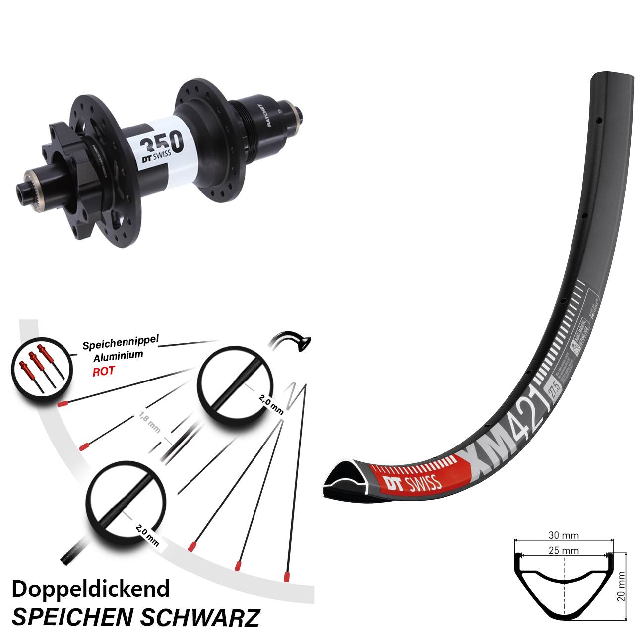 Hinterrad 6-Loch QR 27,5 Zoll DT Swiss XM421-350 XD 11-12 fach