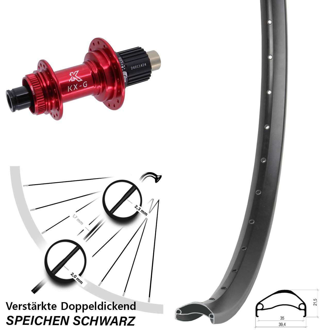 Centerlock Hinterrad 12x142 29 Zoll Ambrosio E35 KX-G rot Shimano Micro Spline