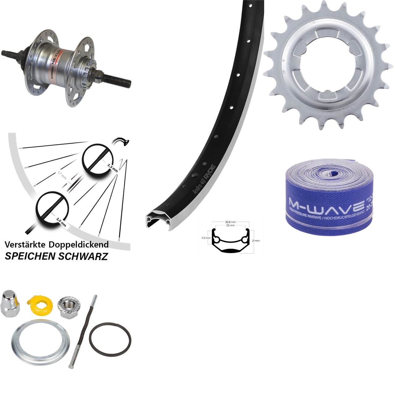 Ryde Andra 40 Hinterrad 20 Zoll Shimano 3 Gang Freilauf