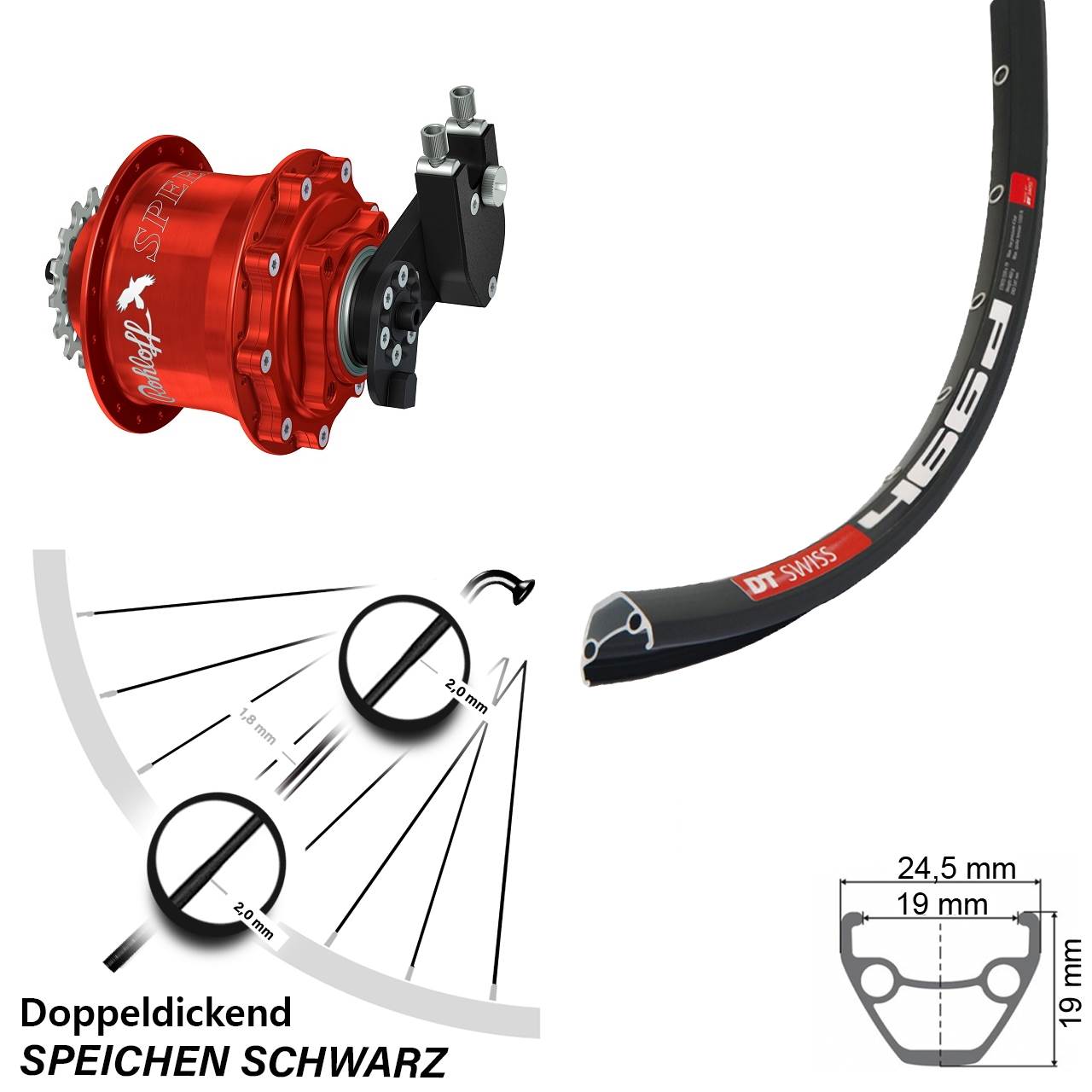 28-29 Zoll DT Swiss 466 Rohloff CC DB OEM Tandem rot