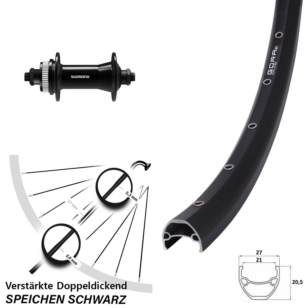 28-29 Zoll Gora 21 Shimano HB-QC400 Centerlock Vorderrad QR