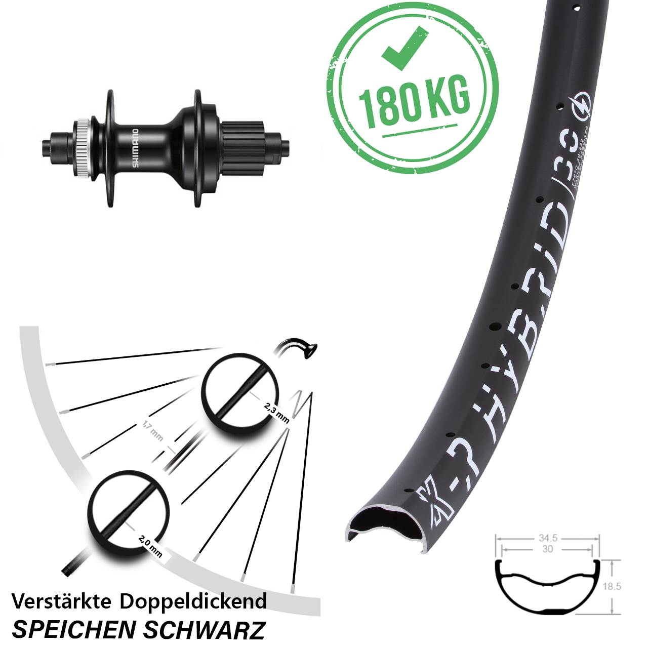 Centerlock Hinterrad QR 29 Zoll KX-R Hybrid 30 Shimano FH-MT500 Micro Spline