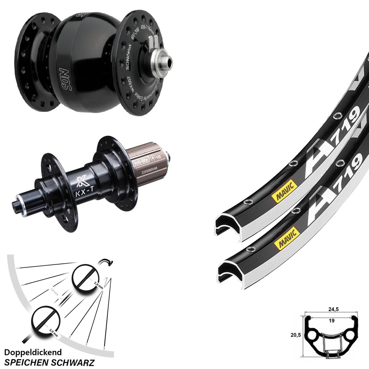 Laufrad-Satz 28 Zoll Mavic A719 KX-T SONdelux wide body 8-11 fach für Schnellspanner
